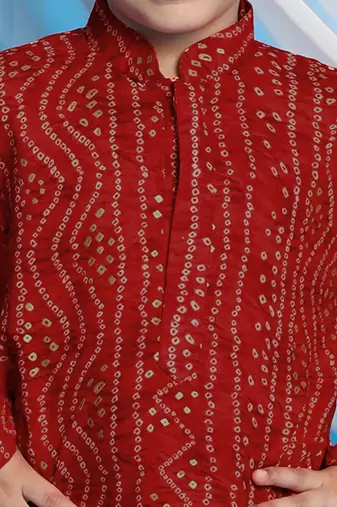 Boy's maroon rayon digital print knee length kurta
