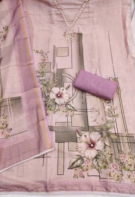 purple unstitched shimmer print handwork with printed dupatta linen dress material 2
