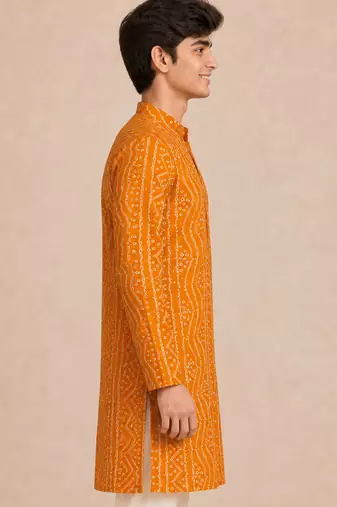 Boy's mustard rayon digital print knee length kurta