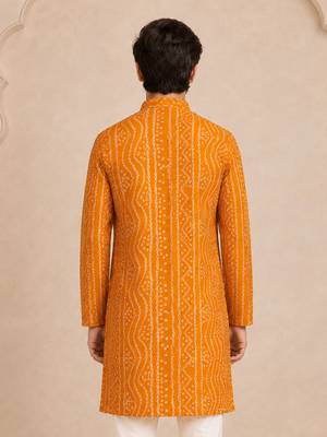 Boy's mustard rayon digital print knee length kurta 4