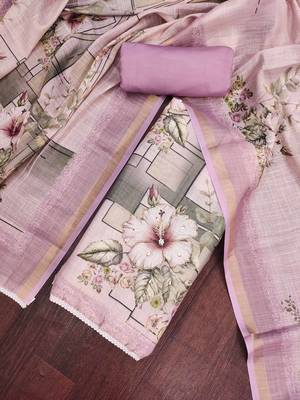 purple unstitched shimmer print handwork with printed dupatta linen dress material 4