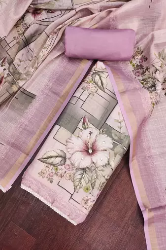 purple unstitched shimmer print handwork with printed dupatta linen dress material