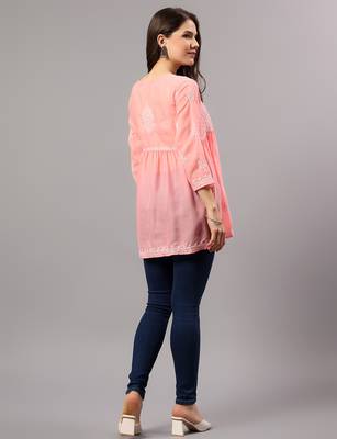 Seva chikan hand embroidered peach terivoil lucknowi chikan top scl9243 4