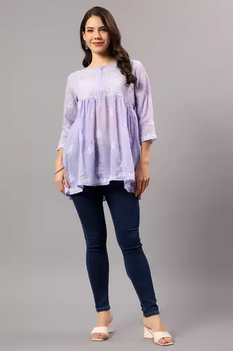 Seva chikan hand embroidered mauve terivoil lucknowi chikan top scl9244
