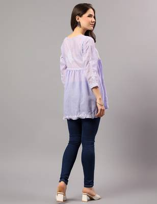 Seva chikan hand embroidered mauve terivoil lucknowi chikan top scl9244 3