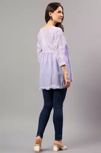 Seva chikan hand embroidered mauve terivoil lucknowi chikan top scl9244