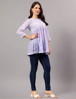 Seva chikan hand embroidered mauve terivoil lucknowi chikan top scl9244 4