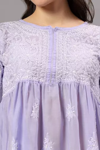 Seva chikan hand embroidered mauve terivoil lucknowi chikan top scl9244