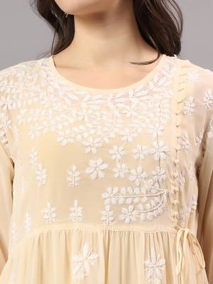 Seva chikan hand embroidered beige georgette lucknowi chikan top with slip scl9245 4