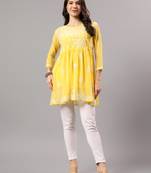 Seva chikan hand embroidered yellow georgette lucknowi chikan top with slip scl9246