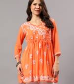 Seva chikan hand embroidered orange georgette lucknowi chikan top with slip scl9247