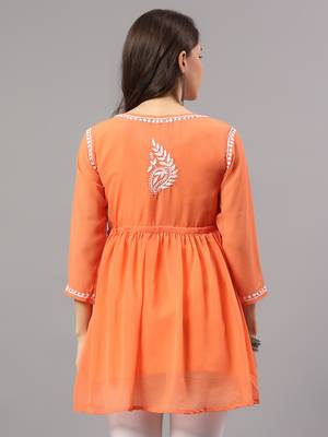 Seva chikan hand embroidered orange georgette lucknowi chikan top with slip scl9247 2
