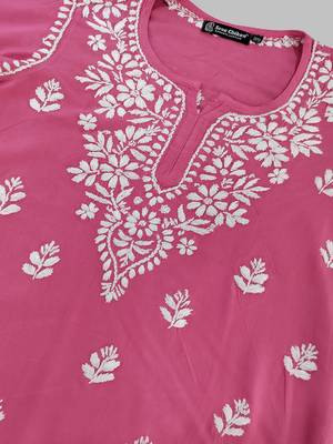 Seva chikan hand embroidered carrot pink rayon lucknowi chikan top scl9236 5