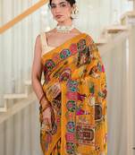 Sunehri- Mustard crepe saree with cutdana work hand embroidery