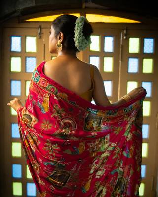 Madhavi- red crepe saree with cutdana work hand embroidery  2