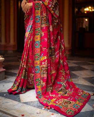 Madhavi- red crepe saree with cutdana work hand embroidery  4