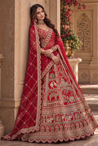 Maroon Color Crystal Beads,Sequins,Embroidery And Multi Thread Work Silk_Blend Lehenga Choli