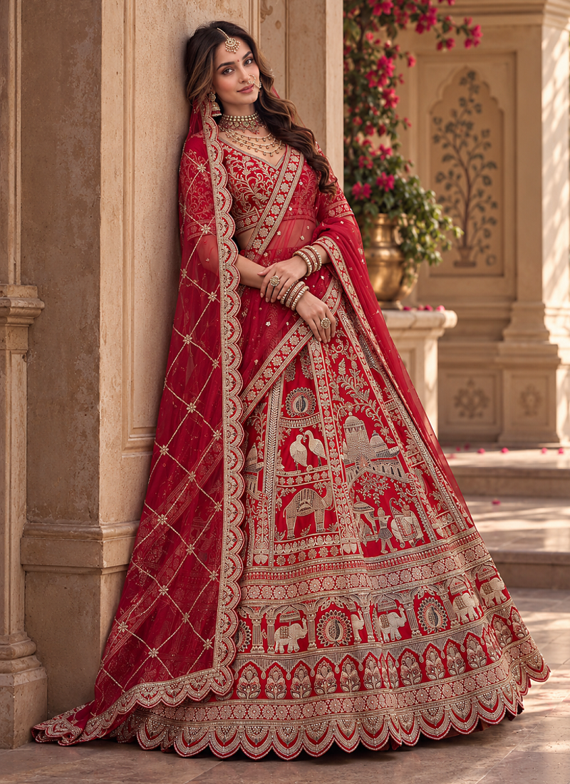 Maroon Color Crystal Beads,Sequins,Embroidery And Multi Thread Work Silk_Blend Lehenga Choli