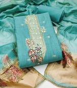 sky blue unstitched weaving handwork with woven dupatta dress material