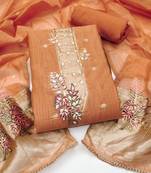peach unstitched weaving handwork with woven dupatta dress material