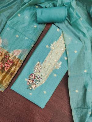 sky blue unstitched weaving handwork with woven dupatta dress material 4