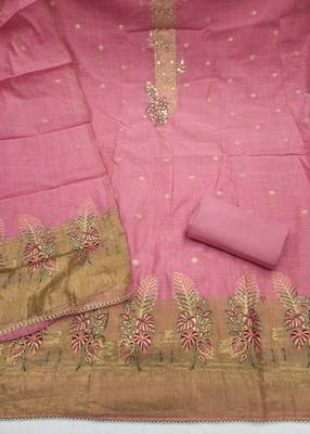 baby pink unstitched weaving handwork with woven dupatta dress material 2