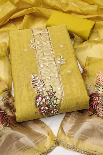 light green unstitched weaving handwork with woven dupatta dress material