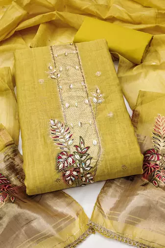 light green unstitched weaving handwork with woven dupatta dress material