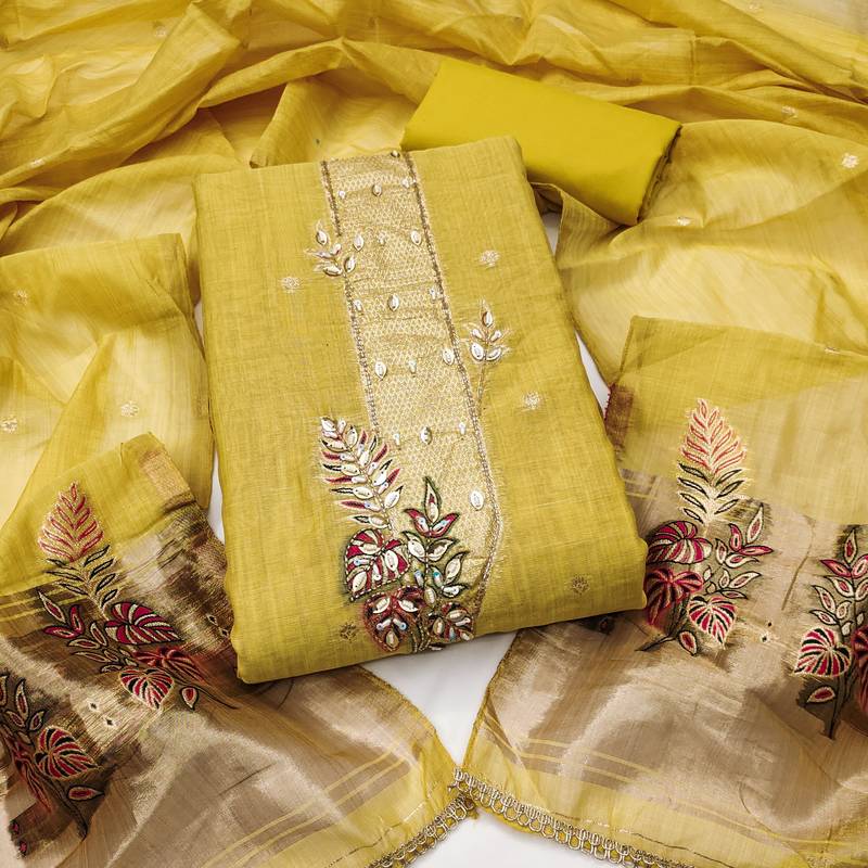 light green unstitched weaving handwork with woven dupatta dress material