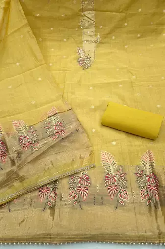 light green unstitched weaving handwork with woven dupatta dress material