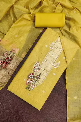 light green unstitched weaving handwork with woven dupatta dress material