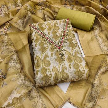 multi unstitched shimmer print handwork with printed dupatta linen dress material 1