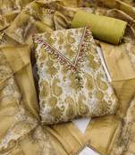 multi unstitched shimmer print handwork with printed dupatta linen dress material