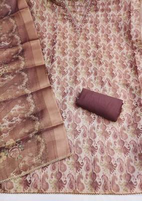multi unstitched shimmer print handwork with printed dupatta linen dress material 2