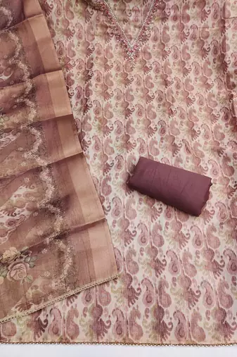 multi unstitched shimmer print handwork with printed dupatta linen dress material