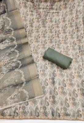 multi unstitched shimmer print handwork with printed dupatta linen dress material 2