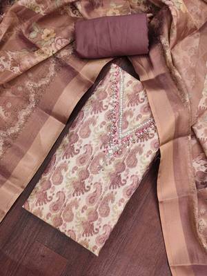multi unstitched shimmer print handwork with printed dupatta linen dress material 4