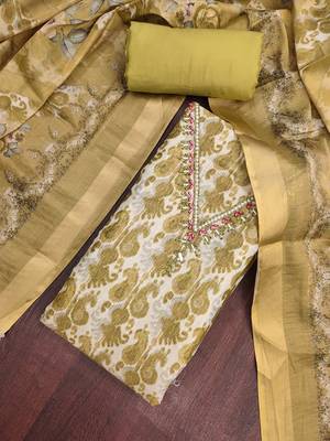 multi unstitched shimmer print handwork with printed dupatta linen dress material 4