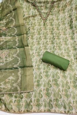 multi unstitched shimmer print handwork with printed dupatta linen dress material 2