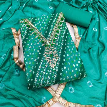 sea green unstitched print handwork with bandhani printed dupatta jaam dress material 1