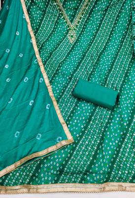 sea green unstitched print handwork with bandhani printed dupatta jaam dress material 2
