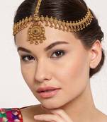 Women gold plated stone studded head jewellery