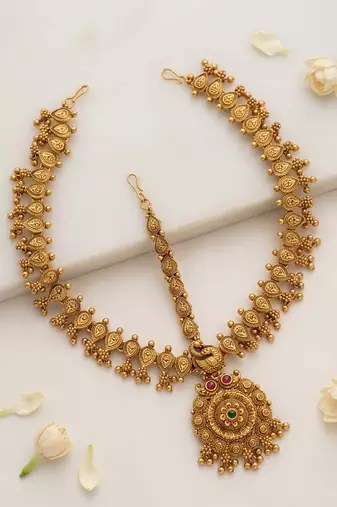 Women gold plated stone studded head jewellery