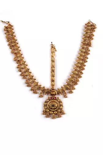 Women gold plated stone studded head jewellery