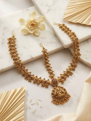 Women temple gold plated stone studded head jewellery 2