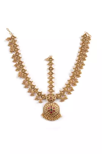 Women gold plated south indian stone studded head jewellery