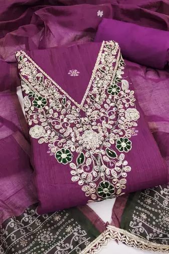 purple unstitched weaving handwork with woven dupatta dress material