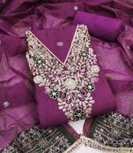 purple unstitched weaving handwork with woven dupatta dress material