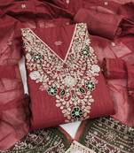 maroon unstitched weaving handwork with woven dupatta dress material