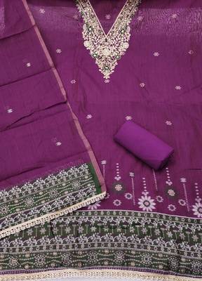 purple unstitched weaving handwork with woven dupatta dress material 2